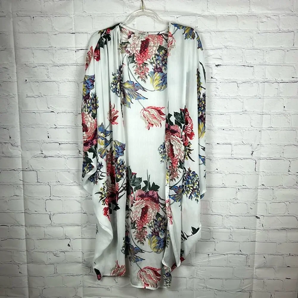 Umgee Boho Women's Floral Print Short Sleeve Kimono Small/Medium Vacation Beach